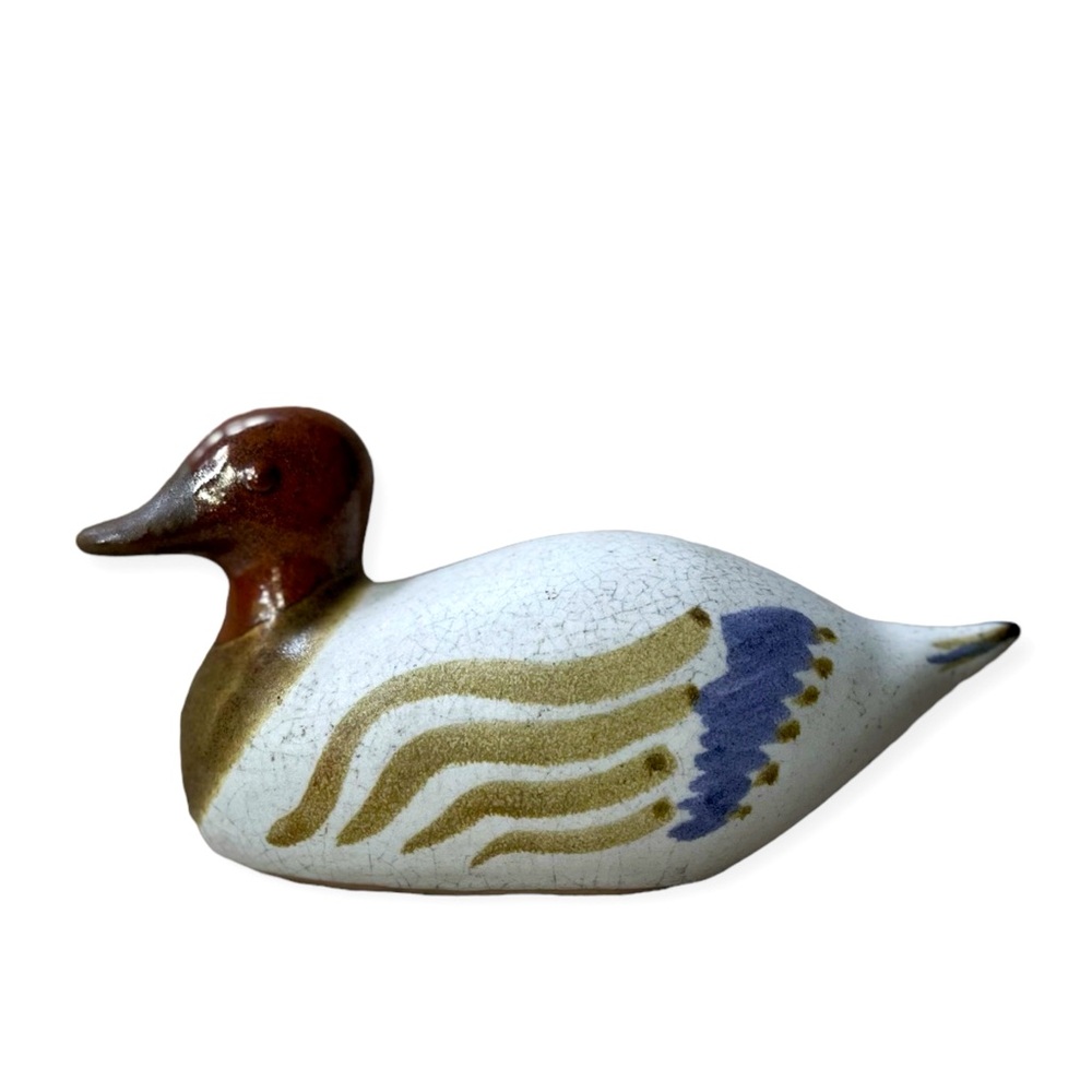 Vintage Teka Pottery Stoneware Duck Decoy, Signed, circa ‘81